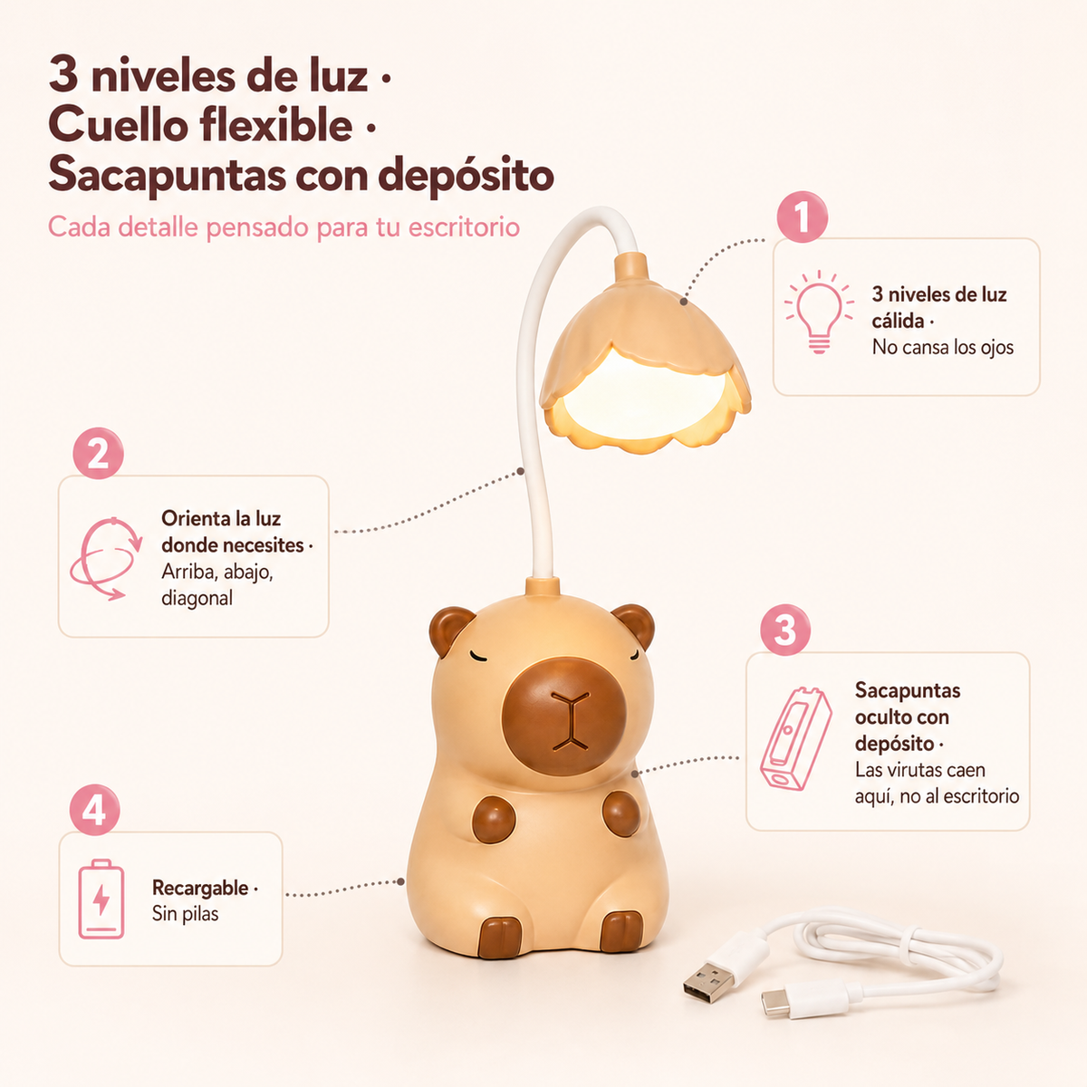 Lampara De Capibara Flor Nocturna Led — vista 3
