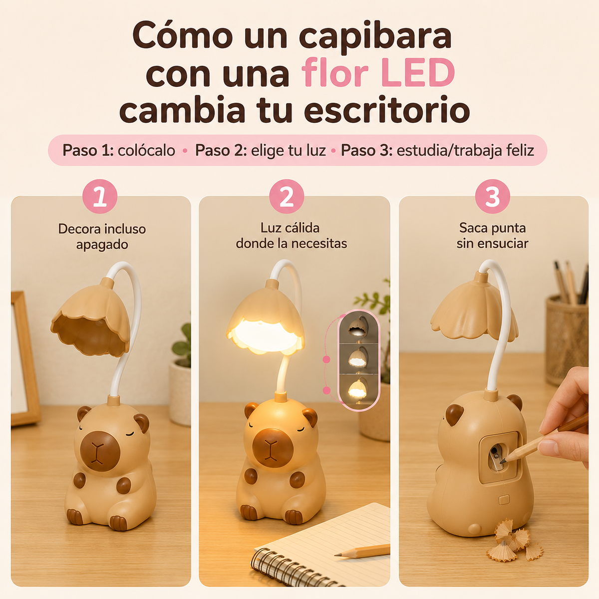 Lampara De Capibara Flor Nocturna Led — vista 4