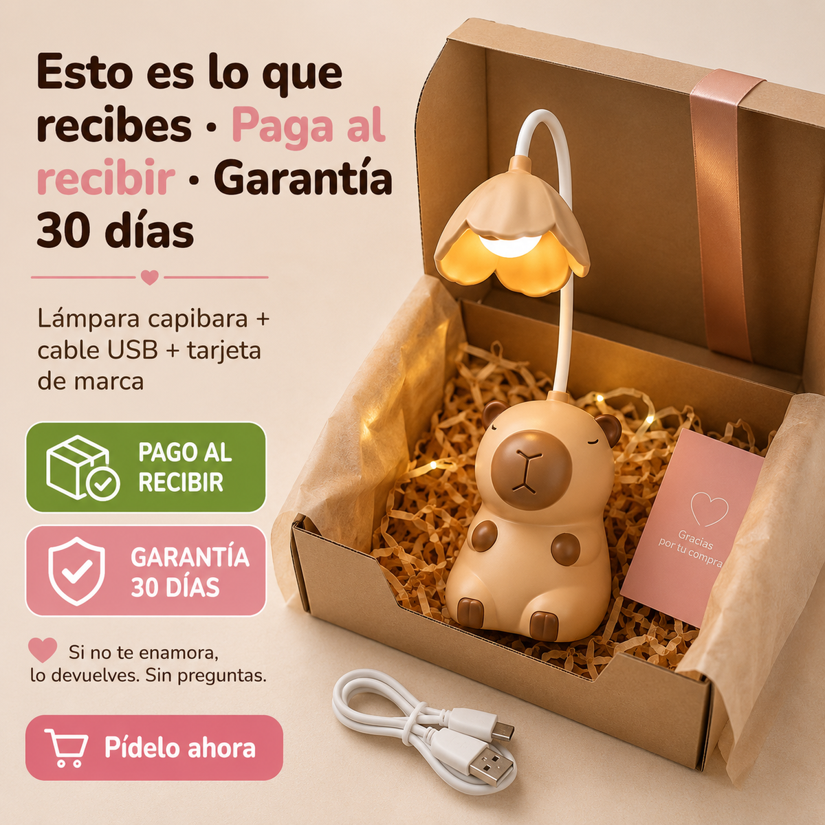 Lampara De Capibara Flor Nocturna Led — vista 7