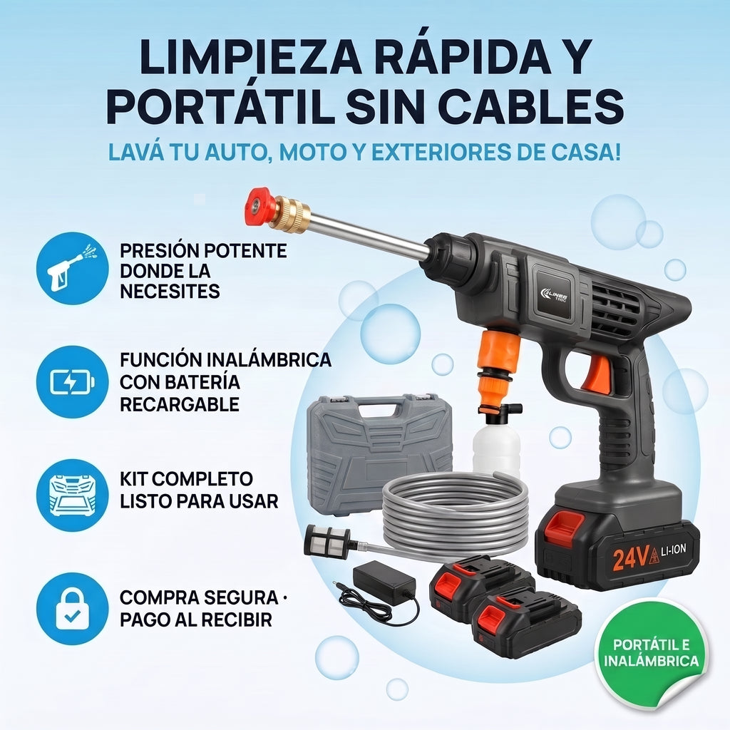 Hidrolavadora Inalámbrica Profesional - Sin cables, sin lavaderos y sin excusas