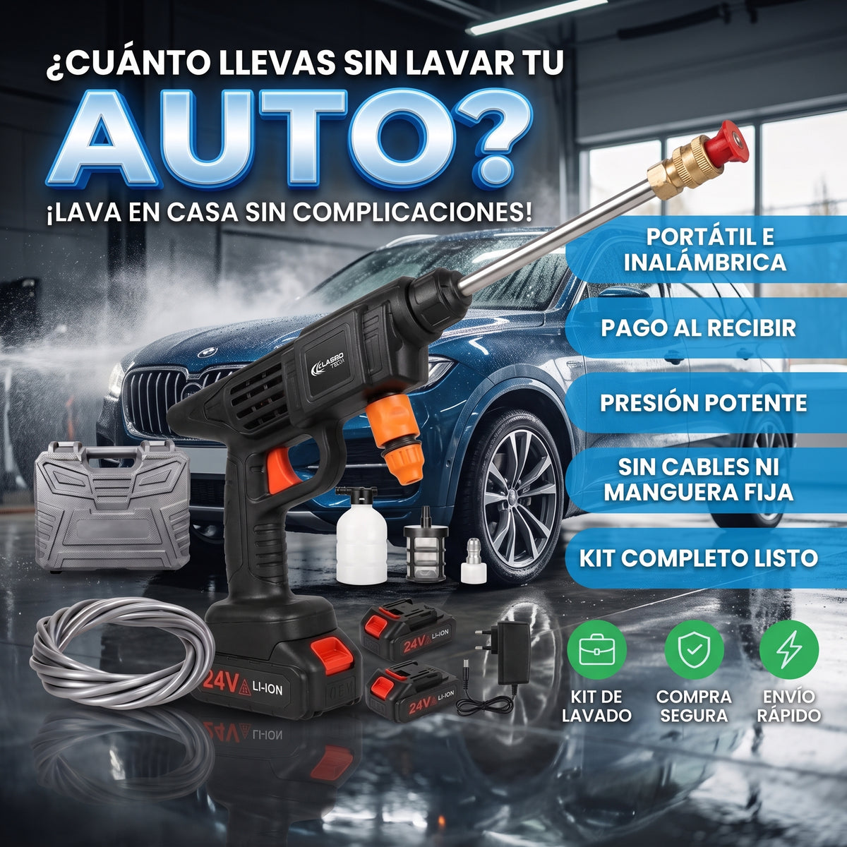 Hidrolavadora Inalámbrica Profesional - Sin cables, sin lavaderos y sin excusas