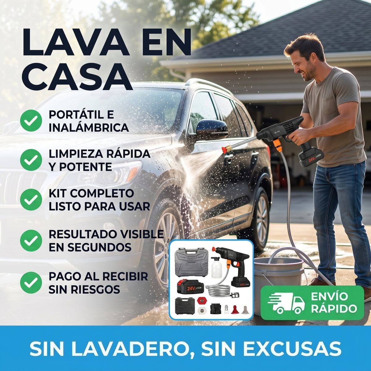 Hidrolavadora Inalámbrica Profesional - Sin cables, sin lavaderos y sin excusas